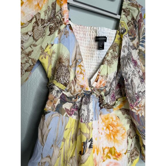 Banana Republic Ramie Twist-Front Blouse colorful whimsical fairy top - Picture 5 of 10